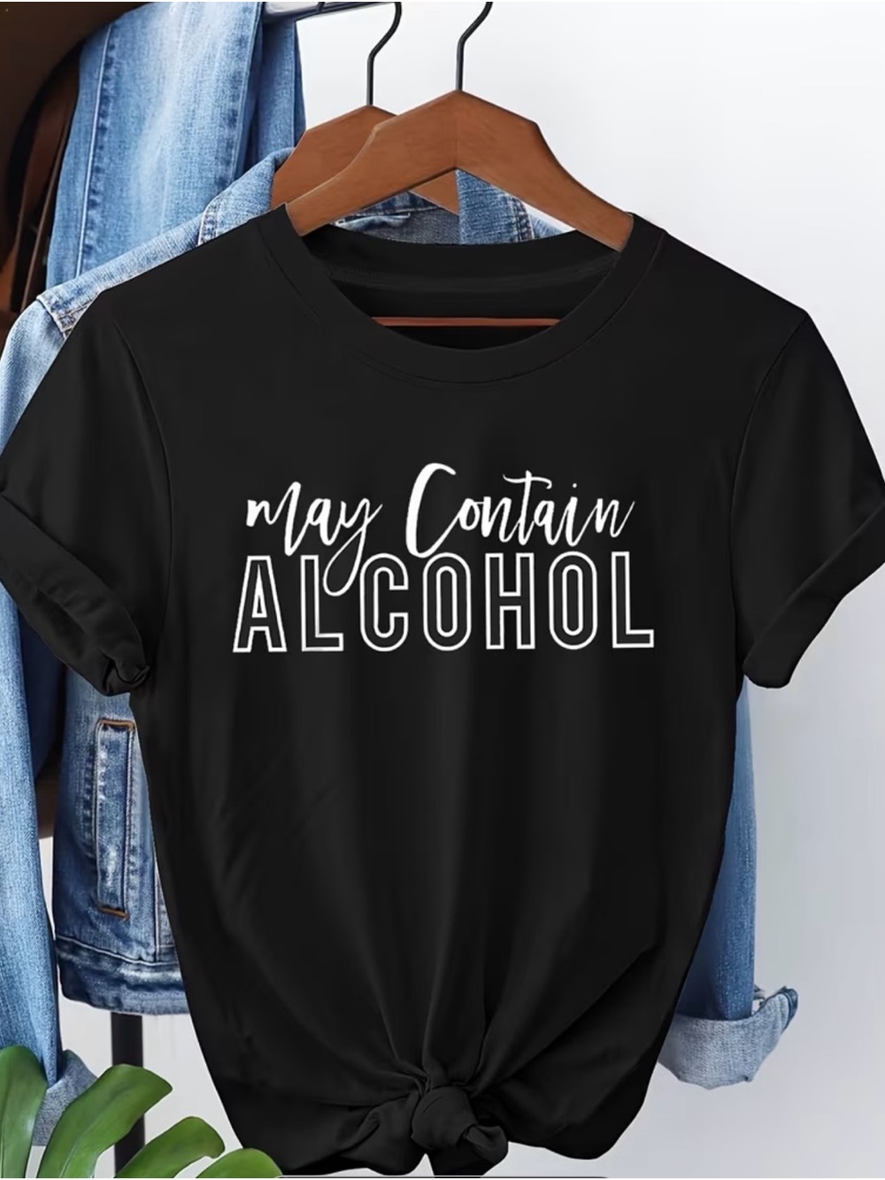 May Contain Alcohol Womens Black Graphic Tee Shirt